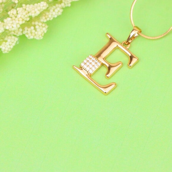 "Rose Gold Plated E Initial Pendant with Sparkling Stone Accent, XPPT1416 - Picture 13 of 13